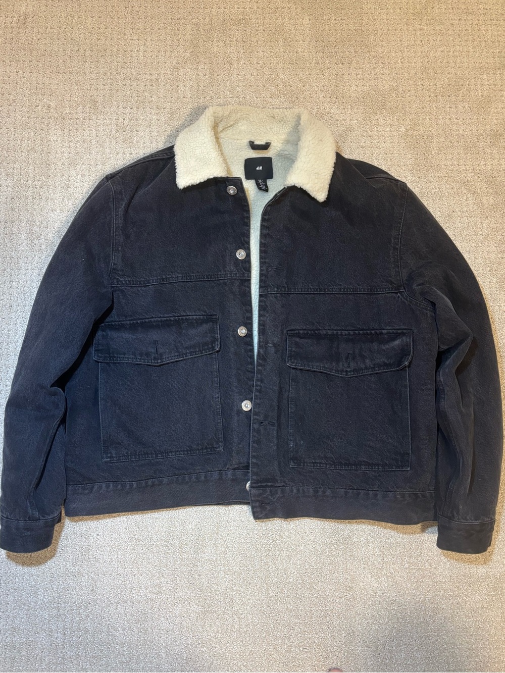 H&M Black Denim Sherpa-Trim Trucker Jacket